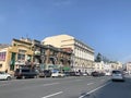 Vladivostok, Russia, May, 18, 2019. Shopping center `Green bricks` and `Dalrybvtuz` on Svetlanskaya street in Vladivostok