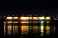 Vladivostok, Russia - 01.19.2020: Night view of Dalzavod dock. Russian shipbuilding and ship repair company Royalty Free Stock Photo