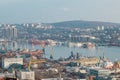 Vladivostok. View from the Eagle hill to the sea port and the Golden horn Bay Royalty Free Stock Photo