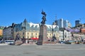 Vladivostok, Russia, October, 05, 2015. People walking on square of Revolution Fighters