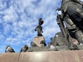 Vladivostok, Russia, October, 18, 2022.Pigeons at the memorial to the Fighters for Soviet Power in the Far East 1917-1922 in the c