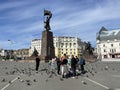 Vladivostok, Russia, October, 08, 2023. Tourists walking around the square of Fighters of the Revolution in autumn