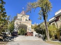 Vladivostok, Russia, October, 12, 2022. Triumphal Nicholas arch of the crown Prince in sunny winter day. Vladivostok