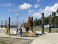 Vladivostok, Russia, September, 04, 2023. Figure of tiger made of scrap metal on the Sports promenade