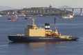 Icebreaker `Kapitan Khlebnikov` in the roadstead in the port of Vladivostok