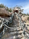 Vladivostok, Russia, September, 22,09, 2023. Stairs to an artificial octopus-shaped cave in the park area