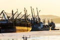 Vladivostok, Russia - 2016, winter - Large merchant ships stand at the quay wall of a commercial seaport in Vladivostok during Royalty Free Stock Photo