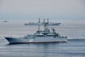 Vladivostok, Russia, July, 29,2018. Vladivostok, Russian Navy day, the parade of ships. BDK-11 Peresvet large landing ship of the