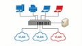 VLAN Network Diagram with Switch, Computers, Printer, and Server Royalty Free Stock Photo