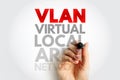 VLAN Virtual Local Area Network concept image with large text and hand marker representing network segmentation, configuration, Royalty Free Stock Photo