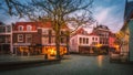 Vlissingen, Zeeland, Holland/Netherlands - November 2017: Decorated traditional dutch houses and trees in small town