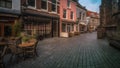 Vlissingen, Zeeland, Holland/Netherlands - November 2017: Small corner with traditional Dutch houses and shops in the shopping are