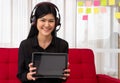 Vlog Asian woman blogger influencer sitting on the sofa in home and recording video blog for teaching and coach her Students or Royalty Free Stock Photo