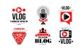 Vlog Logo Design Collection, Video Blog Channel Button Vector Illustration