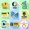 Vlog logo set, flat style