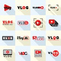 Vlog logo set, flat style