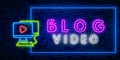 Vlog neon sign vector design template. Blogging neon logo, light banner design element colorful modern design trend, night bright