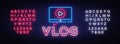 Vlog neon sign vector design template. Blogging neon logo, light banner design element colorful modern design trend