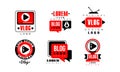 Vlog Original Logo Design Collection, Video Blog Channel Button Vector Illustration