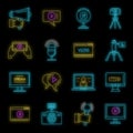 Vlog video channel logo icons set vector neon