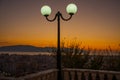 VLORA, ALBANIA: Cityscape seen from Kuzum Baba hill. Aerial city view, city panorama of Vlore at sunset. Royalty Free Stock Photo