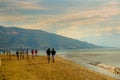 VLORA - VLORE, ALBANIA: Albanian footballers are torn, running on the beach in the city of Vlora.