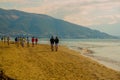 VLORA - VLORE, ALBANIA: Albanian footballers are torn, running on the beach in the city of Vlora.