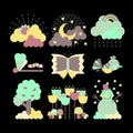 Weather, Seasons, Nature cartoon icon set.