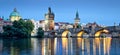 Vltava river and Charles bridge by night, Prague Czech republic Royalty Free Stock Photo