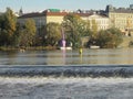 Vltava river and David Cerny statue, Prague, Czech Republic