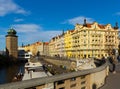 Vltava river embankment on a sunny autumn day. Prague. Royalty Free Stock Photo