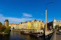 Vltava river embankment on a sunny autumn day. Prague. Royalty Free Stock Photo