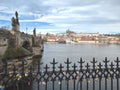Prague-Praha.The famous Charles Bridge is lined with statues of Catholic saints and today is only for pedestrians