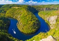 Vltava river horseshoe shape meander from Maj viewpoint, nature of Czech Republic Royalty Free Stock Photo