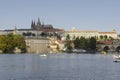 Vltava river landscape with prague castle and historic buildings Royalty Free Stock Photo