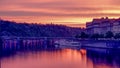 Vltava river of Prague , sunrise moment with still water from lo