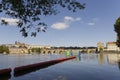 Vltava river scene with elements for fun over the river and historic buildings