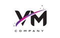 VM V M Black Letter Logo Design with Purple Magenta Swoosh