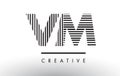 VM V M Black and White Lines Letter Logo Design.