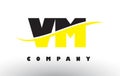 VM V M Black and Yellow Letter Logo with Swoosh.