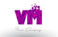 VM V M Dots Letter Logo with Purple Bubbles Texture.