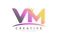 VM V M Letter Logo Design with Magenta Dots and Swoosh