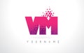 VM V M Letter Logo with Pink Purple Color and Particles Dots Design.