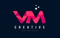 VM V M Letter Logo with Purple Low Poly Pink Triangles Concept