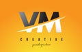 VM V M Letter Modern Logo Design with Yellow Background and Swoosh.