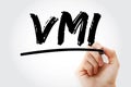 VMI - Vendor Managed Inventory acronym with marker, business concept background