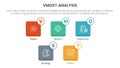 vmost analysis model framework infographic with 5 point stage template with small square icon box information concept for slide