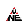 VNE triangle letter logo design with triangle shape. VNE triangle logo design monogram. VNE triangle vector logo template with red Royalty Free Stock Photo