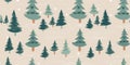 Vntage Christmas seamless pattern background, fir trees with beige color. Vector illustration in