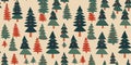 Vntage Christmas seamless pattern background, fir trees with beige color. Vector illustration in